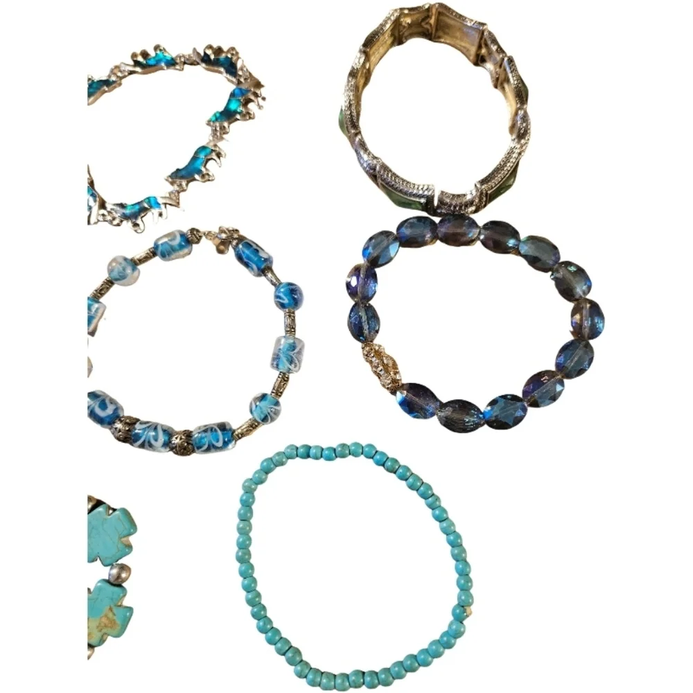 Lot 8 Pcs. Beaded Bracelets Blue Motif Assorted